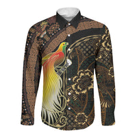 Papua New Guinea and Indonesia Batik Long Sleeve Button Shirt Bird of Paradise with Tribal Batik Patterns LT03 Unisex Multicolor - Polynesian Pride