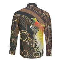 Papua New Guinea and Indonesia Batik Long Sleeve Button Shirt Bird of Paradise with Tribal Batik Patterns LT03 - Polynesian Pride