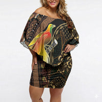 Papua New Guinea and Indonesia Batik Off Shoulder Short Dress Bird of Paradise with Tribal Batik Patterns LT03 Women Multicolor - Polynesian Pride