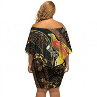 Papua New Guinea and Indonesia Batik Off Shoulder Short Dress Bird of Paradise with Tribal Batik Patterns LT03 - Polynesian Pride