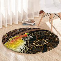 Papua New Guinea and Indonesia Batik Round Carpet Bird of Paradise with Tribal Batik Patterns