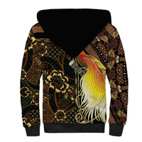 Papua New Guinea and Indonesia Batik Sherpa Hoodie Bird of Paradise with Tribal Batik Patterns