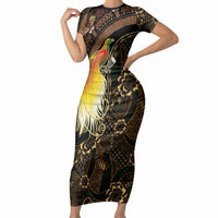 Papua New Guinea and Indonesia Batik Short Sleeve Bodycon Dress Bird of Paradise with Tribal Batik Patterns LT03 Long Dress Multicolor - Polynesian Pride