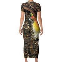 Papua New Guinea and Indonesia Batik Short Sleeve Bodycon Dress Bird of Paradise with Tribal Batik Patterns LT03 - Polynesian Pride