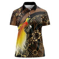 Papua New Guinea and Indonesia Batik Women Polo Shirt Bird of Paradise with Tribal Batik Patterns