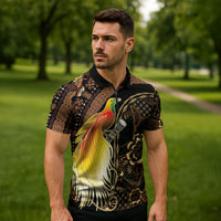 Papua New Guinea and Indonesia Batik Zipper Polo Shirt Bird of Paradise with Tribal Batik Patterns LT03 - Polynesian Pride