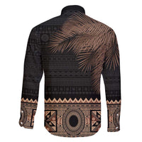 Fiji Palm Leaves Family Matching Off Shoulder Maxi Dress and Hawaiian Shirt Masi and Tapa Tribal Pattern Beige Color