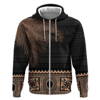 Fiji Palm Leaves Hoodie Masi and Tapa Tribal Pattern Beige Color LT03 Zip Hoodie Beige - Polynesian Pride