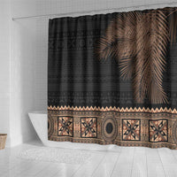 Fiji Palm Leaves Shower Curtain Masi and Tapa Tribal Pattern Beige Color