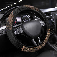 Fiji Palm Leaves Steering Wheel Cover Masi and Tapa Tribal Pattern Beige Color LT03 Universal Fit Beige - Polynesian Pride