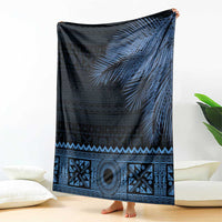 Fiji Palm Leaves Blanket Masi and Tapa Tribal Pattern Blue Color