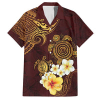 Polynesian Turtle Family Matching Tank Maxi Dress and Hawaiian Shirt Plumeria Hibiscus Pattern Oxblood