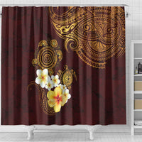 Polynesian Turtle Shower Curtain Plumeria Hibiscus Pattern Oxblood