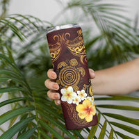 Polynesian Turtle Skinny Tumbler Plumeria Hibiscus Pattern Oxblood
