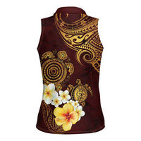 Polynesian Turtle Women Sleeveless Polo Shirt Plumeria Hibiscus Pattern Oxblood LT03 - Polynesian Pride