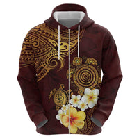 Polynesian Turtle Zip Hoodie Plumeria Hibiscus Pattern Oxblood LT03 - Polynesian Pride