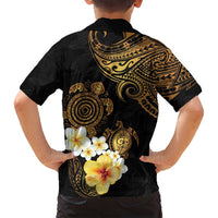 Polynesian Turtle Family Matching Long Sleeve Bodycon Dress and Hawaiian Shirt Plumeria Hibiscus Pattern Black Color LT03 - Polynesian Pride