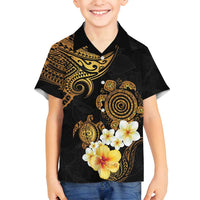 Polynesian Turtle Family Matching Long Sleeve Bodycon Dress and Hawaiian Shirt Plumeria Hibiscus Pattern Black Color LT03 Son's Shirt Black - Polynesian Pride