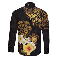 Polynesian Turtle Family Matching Puletasi and Hawaiian Shirt Plumeria Hibiscus Pattern Black Color