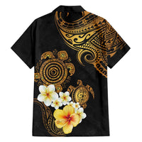 Polynesian Turtle Family Matching Tank Maxi Dress and Hawaiian Shirt Plumeria Hibiscus Pattern Black Color