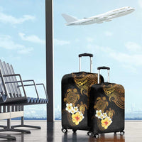 Polynesian Turtle Luggage Cover Plumeria Hibiscus Pattern Black Color LT03 - Polynesian Pride