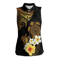 Polynesian Turtle Women Sleeveless Polo Shirt Plumeria Hibiscus Pattern Black Color LT03 Female Black - Polynesian Pride