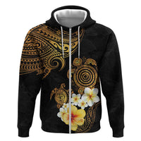 Polynesian Turtle Zip Hoodie Plumeria Hibiscus Pattern Black Color LT03 Zip Hoodie Black - Polynesian Pride