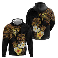 Polynesian Turtle Zip Hoodie Plumeria Hibiscus Pattern Black Color LT03 - Polynesian Pride