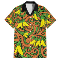 New Zealand Kowhai Flowers Family Matching Long Sleeve Bodycon Dress and Hawaiian Shirt Maori Koru Pattern LT03 Dad's Shirt - Short Sleeve Orange - Polynesian Pride