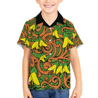 New Zealand Kowhai Flowers Family Matching Puletasi and Hawaiian Shirt Maori Koru Pattern