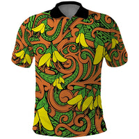 New Zealand Kowhai Flowers Polo Shirt Maori Koru Pattern
