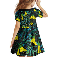 New Zealand Kowhai Flowers Family Matching Short Sleeve Bodycon Dress and Hawaiian Shirt Maori Koru Pattern With Paua Shell Style LT03 - Polynesian Pride