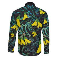 New Zealand Kowhai Flowers Family Matching Tank Maxi Dress and Hawaiian Shirt Maori Koru Pattern With Paua Shell Style