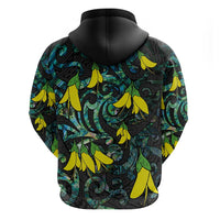 New Zealand Kowhai Flowers Zip Hoodie Maori Koru Pattern With Paua Shell Style LT03 - Polynesian Pride