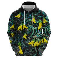 New Zealand Kowhai Flowers Zip Hoodie Maori Koru Pattern With Paua Shell Style LT03 - Polynesian Pride