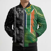 Custom Aotearoa South Africa Rugby Freedom Cup Bomber Puffer Jacket Maori Silver Fern Art and Sporty Flag SA - Polynesian Pride
