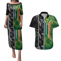 Custom Aotearoa South Africa Rugby Freedom Cup Couples Matching Puletasi and Hawaiian Shirt Maori Silver Fern Art and Sporty Flag SA - Polynesian Pride