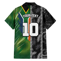 Custom Aotearoa South Africa Rugby Freedom Cup Family Matching Long Sleeve Bodycon Dress and Hawaiian Shirt Maori Silver Fern Art and Sporty Flag SA - Polynesian Pride