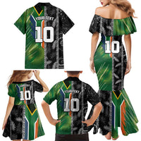 Custom Aotearoa South Africa Rugby Freedom Cup Family Matching Mermaid Dress and Hawaiian Shirt Maori Silver Fern Art and Sporty Flag SA - Polynesian Pride