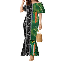 Custom Aotearoa South Africa Rugby Freedom Cup Family Matching Mermaid Dress and Hawaiian Shirt Maori Silver Fern Art and Sporty Flag SA - Polynesian Pride