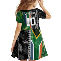 Custom Aotearoa South Africa Rugby Freedom Cup Family Matching Short Sleeve Bodycon Dress and Hawaiian Shirt Maori Silver Fern Art and Sporty Flag SA - Polynesian Pride