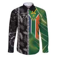 Custom Aotearoa South Africa Rugby Freedom Cup Family Matching Summer Maxi Dress and Hawaiian Shirt Maori Silver Fern Art and Sporty Flag SA LT03 Dad's Shirt - Long Sleeve Black - Polynesian Pride
