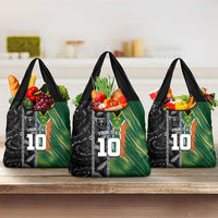 Custom Aotearoa South Africa Rugby Freedom Cup Grocery Bag Maori Silver Fern Art and Sporty Flag SA - Polynesian Pride