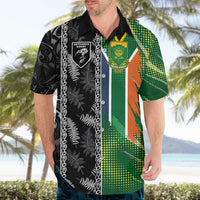 Custom Aotearoa South Africa Rugby Freedom Cup Hawaiian Shirt Maori Silver Fern Art and Sporty Flag SA - Polynesian Pride