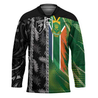 Custom Aotearoa South Africa Rugby Freedom Cup Hockey Jersey Maori Silver Fern Art and Sporty Flag SA - Polynesian Pride