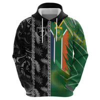 Custom Aotearoa South Africa Rugby Freedom Cup Hoodie Maori Silver Fern Art and Sporty Flag SA - Polynesian Pride