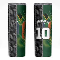 Custom Aotearoa South Africa Rugby Freedom Cup Skinny Tumbler Maori Silver Fern Art and Sporty Flag SA - Polynesian Pride