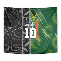 Custom Aotearoa South Africa Rugby Freedom Cup Tapestry Maori Silver Fern Art and Sporty Flag SA - Polynesian Pride