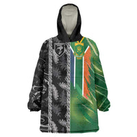 Custom Aotearoa South Africa Rugby Freedom Cup Wearable Blanket Hoodie Maori Silver Fern Art and Sporty Flag SA - Polynesian Pride