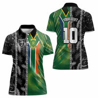 Custom Aotearoa South Africa Rugby Freedom Cup Women Polo Shirt Maori Silver Fern Art and Sporty Flag SA - Polynesian Pride